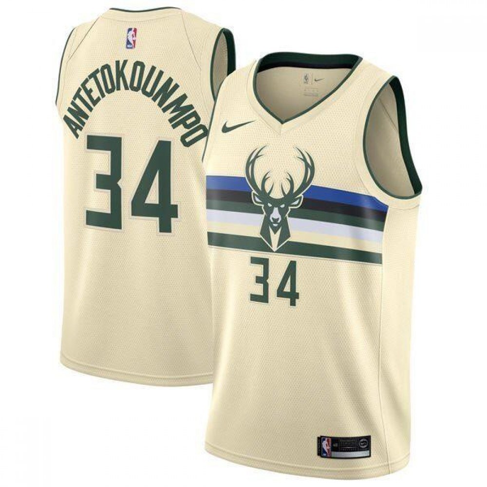 Men's Milwaukee Bucks Giannis Antetokounmpo #34 Cream Swingman Jersey - City Edition-Pro Kit Vault | Brand New 26/27 Sports Jerseys